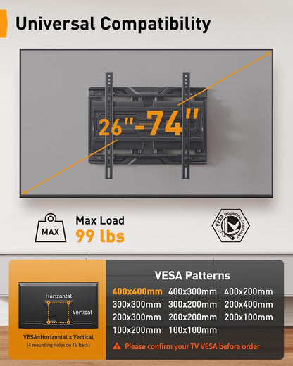 Full Motion TV Mount for 26-74 Inch TVs up to 99 lbs, PGMF21-US