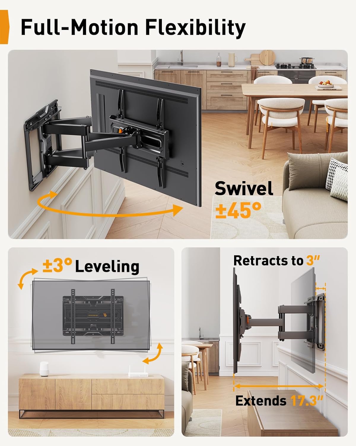 Full Motion TV Mount for 26-74 Inch TVs up to 99 lbs, PGMF21-US