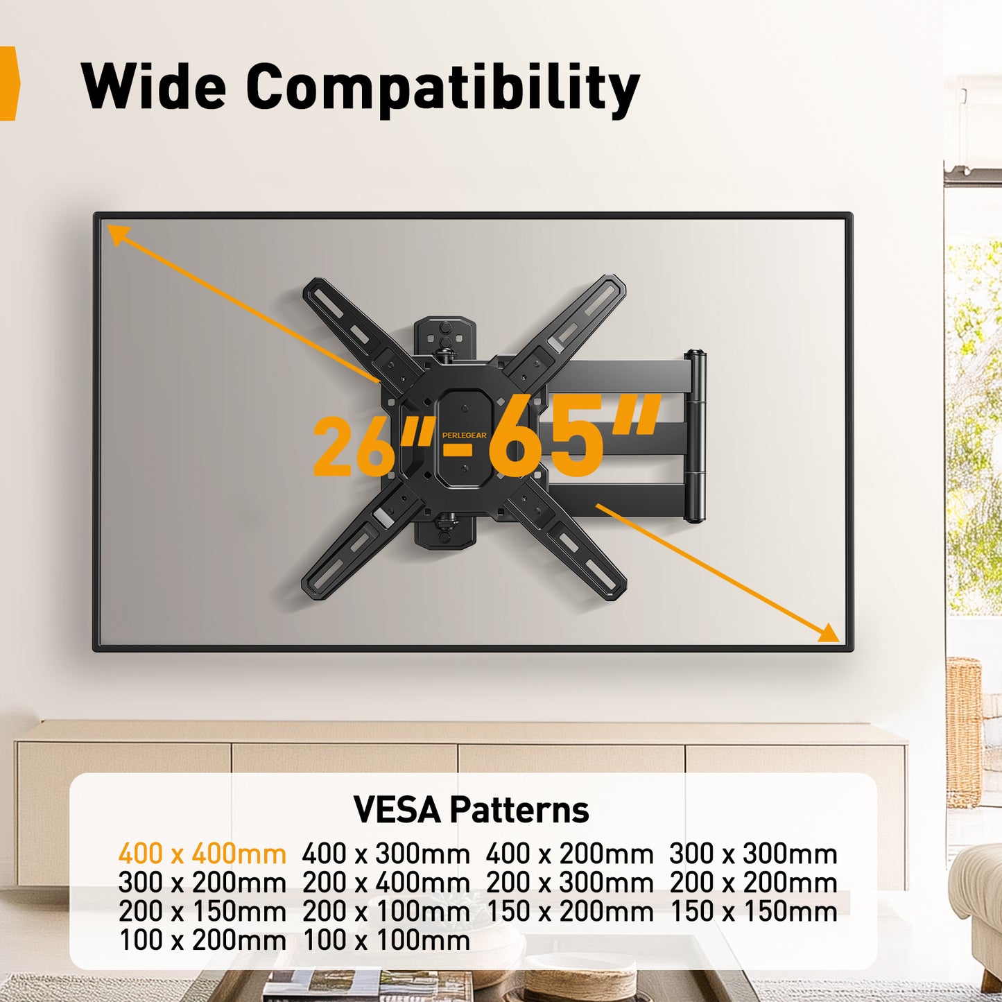 Long Arm Full Motion TV Wall Mount For 26" To 65" TVs, PGMF25B-US