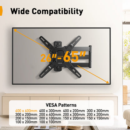 Long Arm Full Motion TV Wall Mount For 26" To 65" TVs, PGMF25B-US