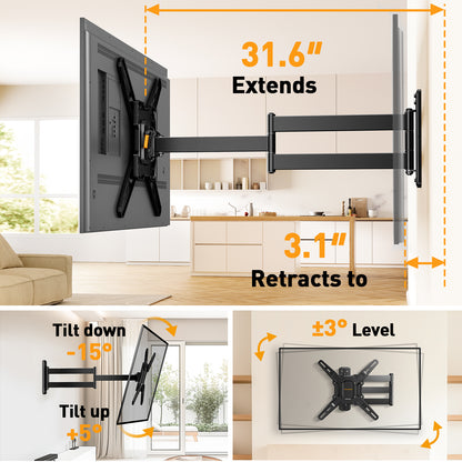 Long Arm Full Motion TV Wall Mount For 26" To 65" TVs, PGMF25B-US
