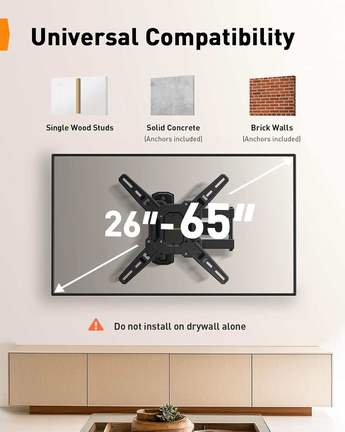 Full Motion TV Wall Mount For 26" to 65" TVs, PGMF3