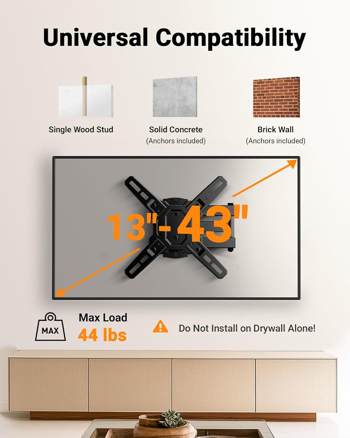 Full Motion TV Wall Mount For 13" to 43" TVs, PGPISF1