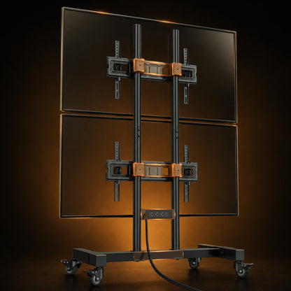 Heavy-Duty Dual-Screen TV Cart with Power Strip for Two 32"–70" TVs, 99 lbs Each | DS31