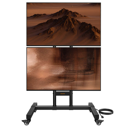 Heavy-Duty Dual-Screen TV Cart with Power Strip for Two 32"–70" TVs, 99 lbs Each | DS31