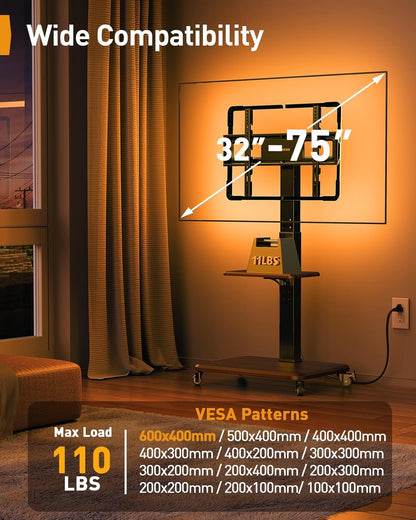 Floor TV Stand with LED Light for 32”-75" TVs, PGTVC32B