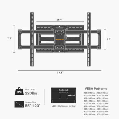 180 lbs Capacity Full Motion TV Wall Mount for 55"–120" TVs | FX30