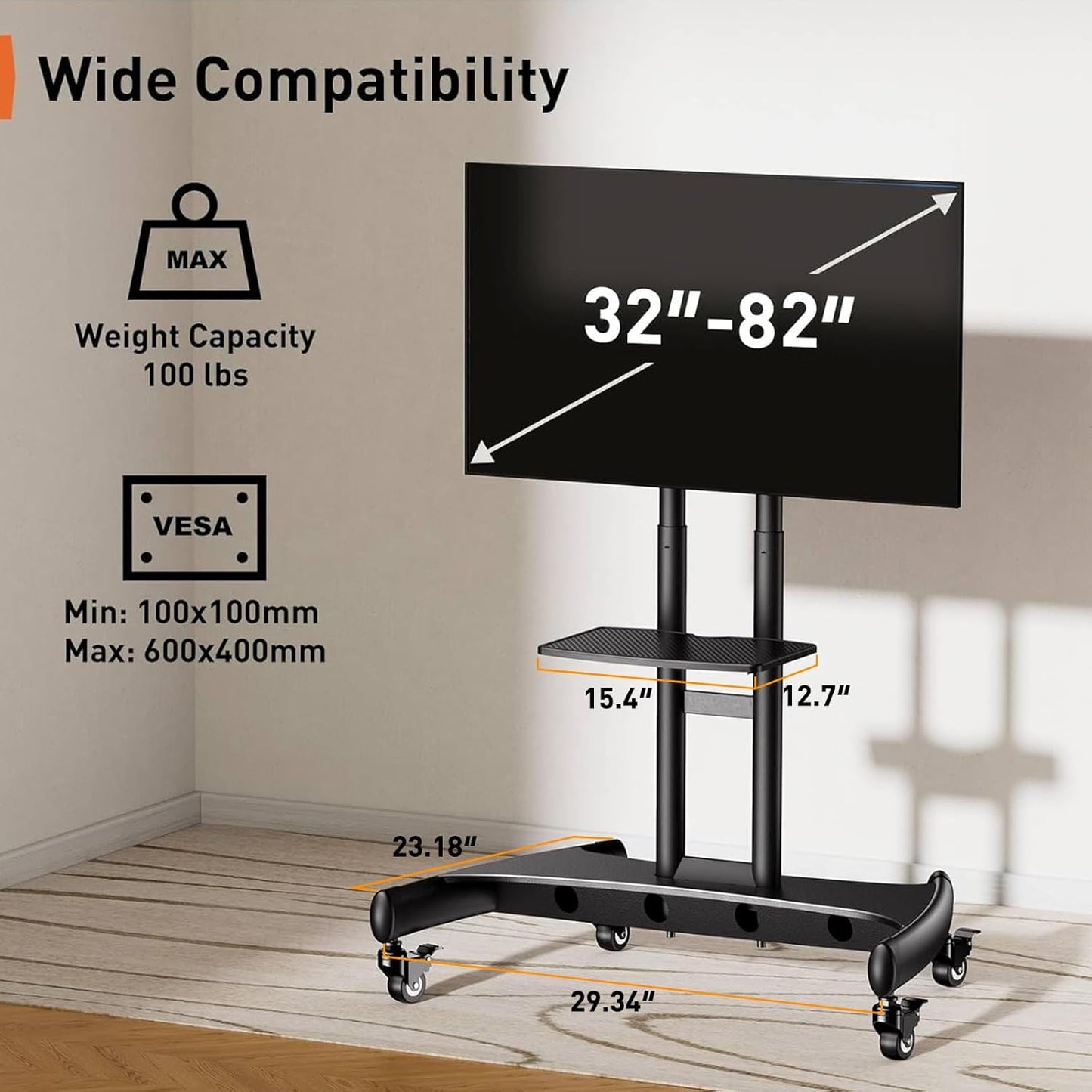 Heavy-Duty TV Cart For 32" To 82" TVs