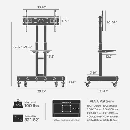 Heavy-Duty TV Cart For 32" To 82" TVs