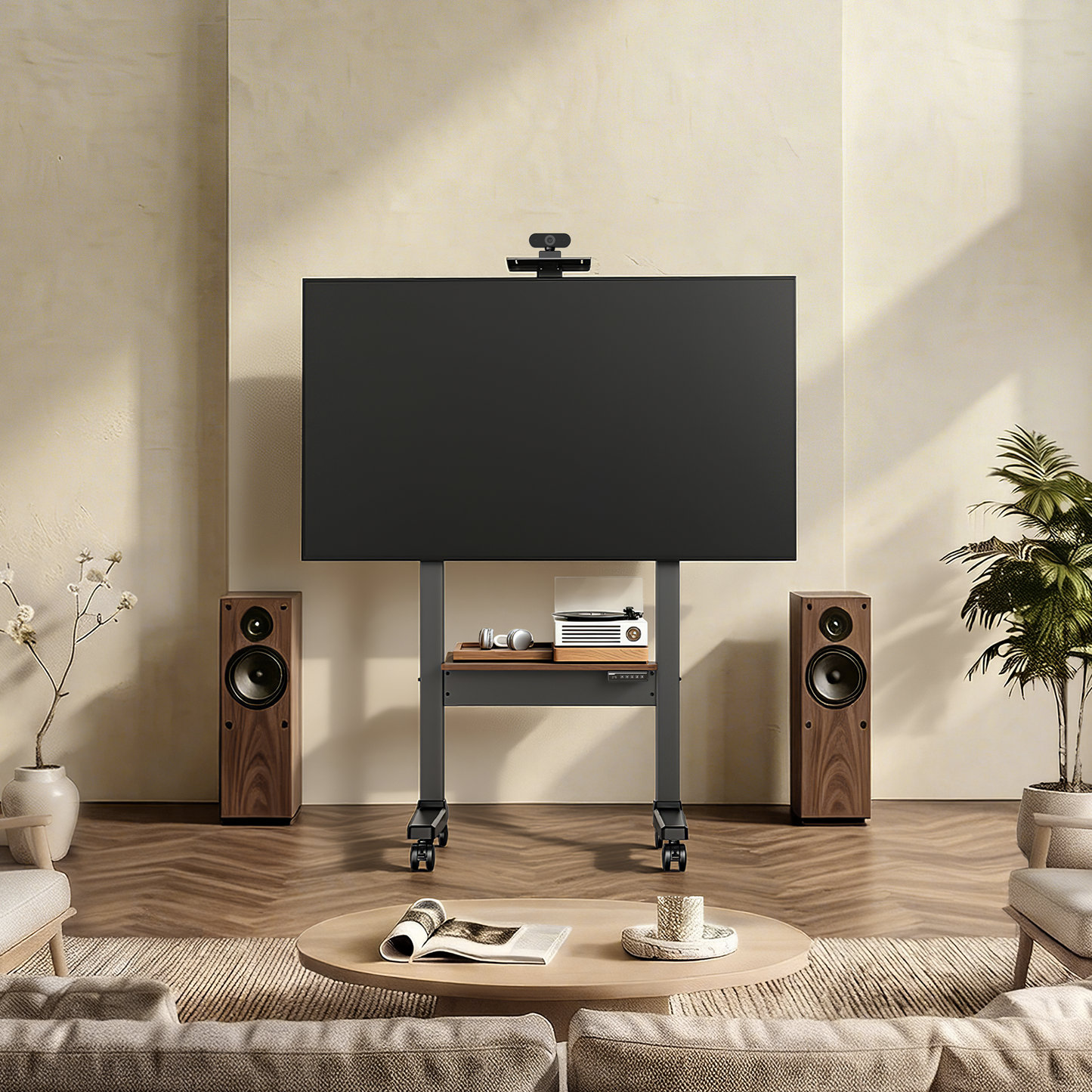 Motorized Mobile TV Stand on Wheels for 37–86 Inch TVs