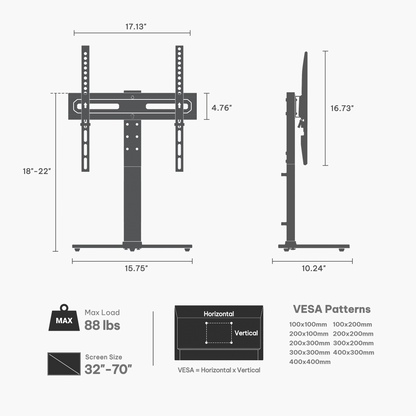 Tilting Tabletop TV Stand for 32" to 70" TVs | TS17