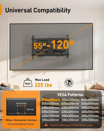Perlegear TV Wall Mount for 55-120 Inch TVs, PGXLF03B-US