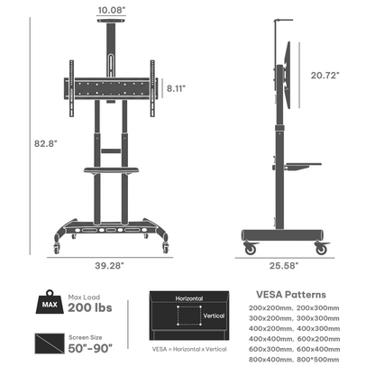 Heavy-Duty TV Cart For 55" To 90" TVs