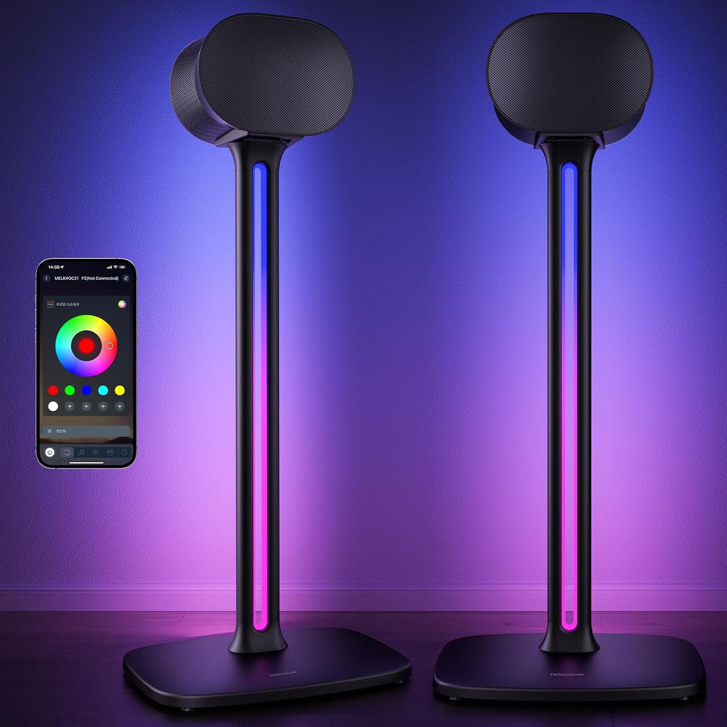 Speaker Stands with RGB Lighting (2 Pack）