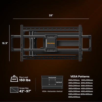Heavy-Duty Full-Motion TV Wall Mount for 42"–97" TVs, up to 150 lbs | FX26
