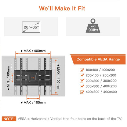 Full Motion TV Wall Mount For 26" to 65" TVs, PGPIMFK1