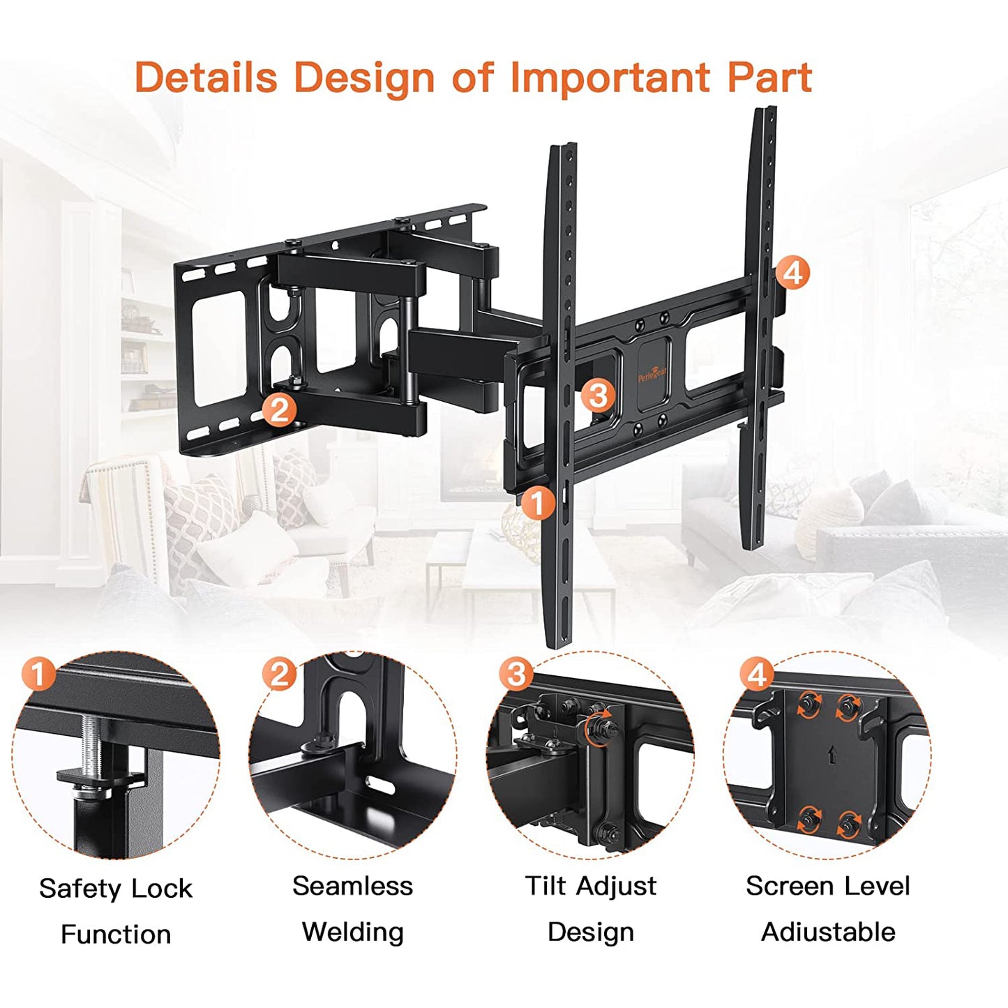 Full Motion TV Wall Mount For 26" to 65" TVs, PGPIMFK1