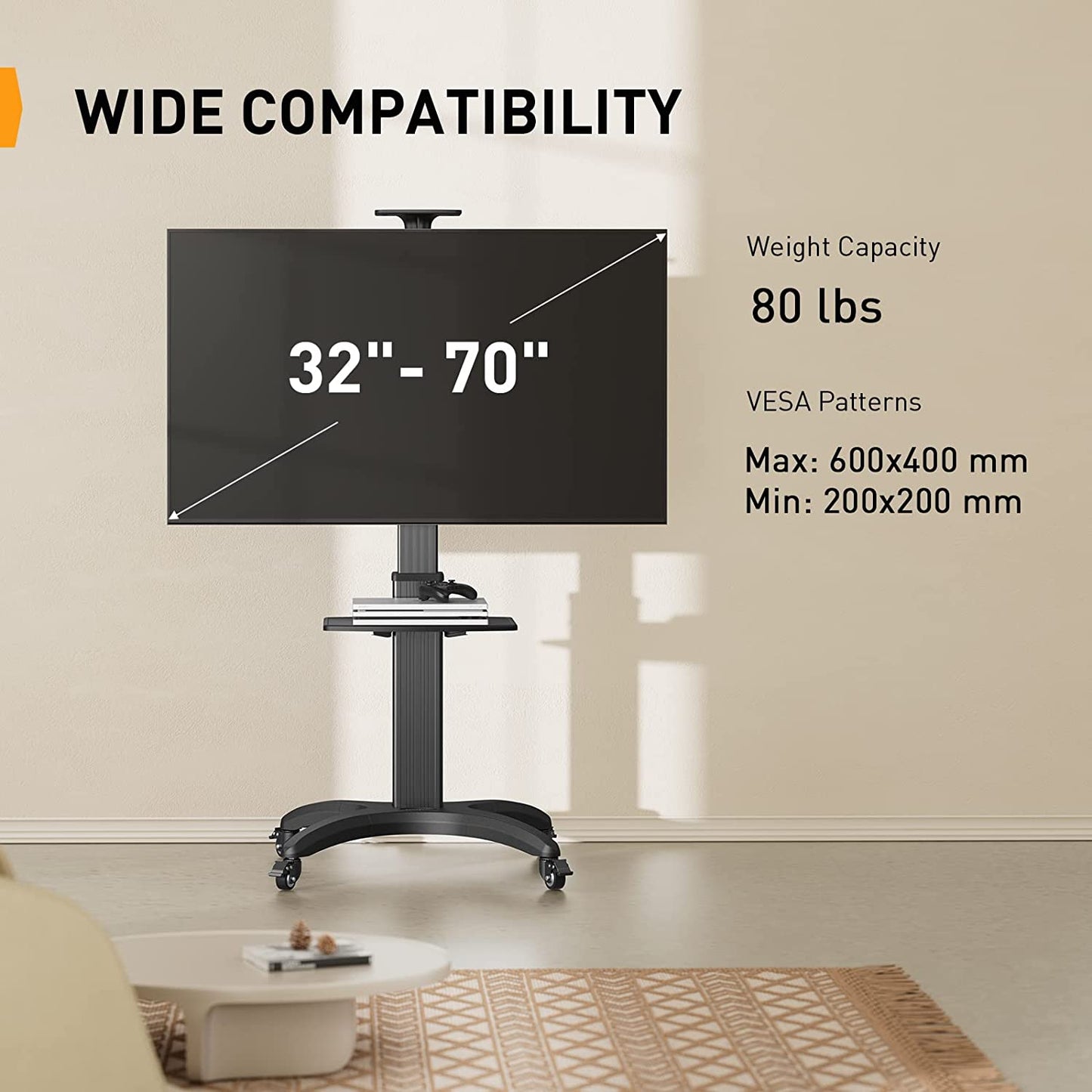 Heavy-Duty TV Cart For 32" To 70" TVs